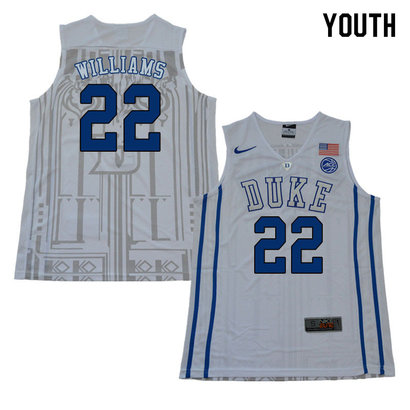 2018 Youth #22 Jason Williams Duke Blue Devils College Basketball Jerseys Sale-White - Click Image to Close